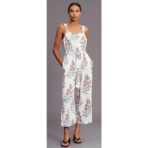 Desmond & Dempsey x H&M Women's Linen Blend White Floral Cropped jumpsuit Size 2